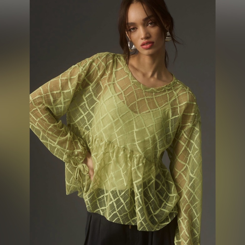 Anthro Sheer Babydoll Layering Top Ruffles Peasant Style Ruffle Twofer